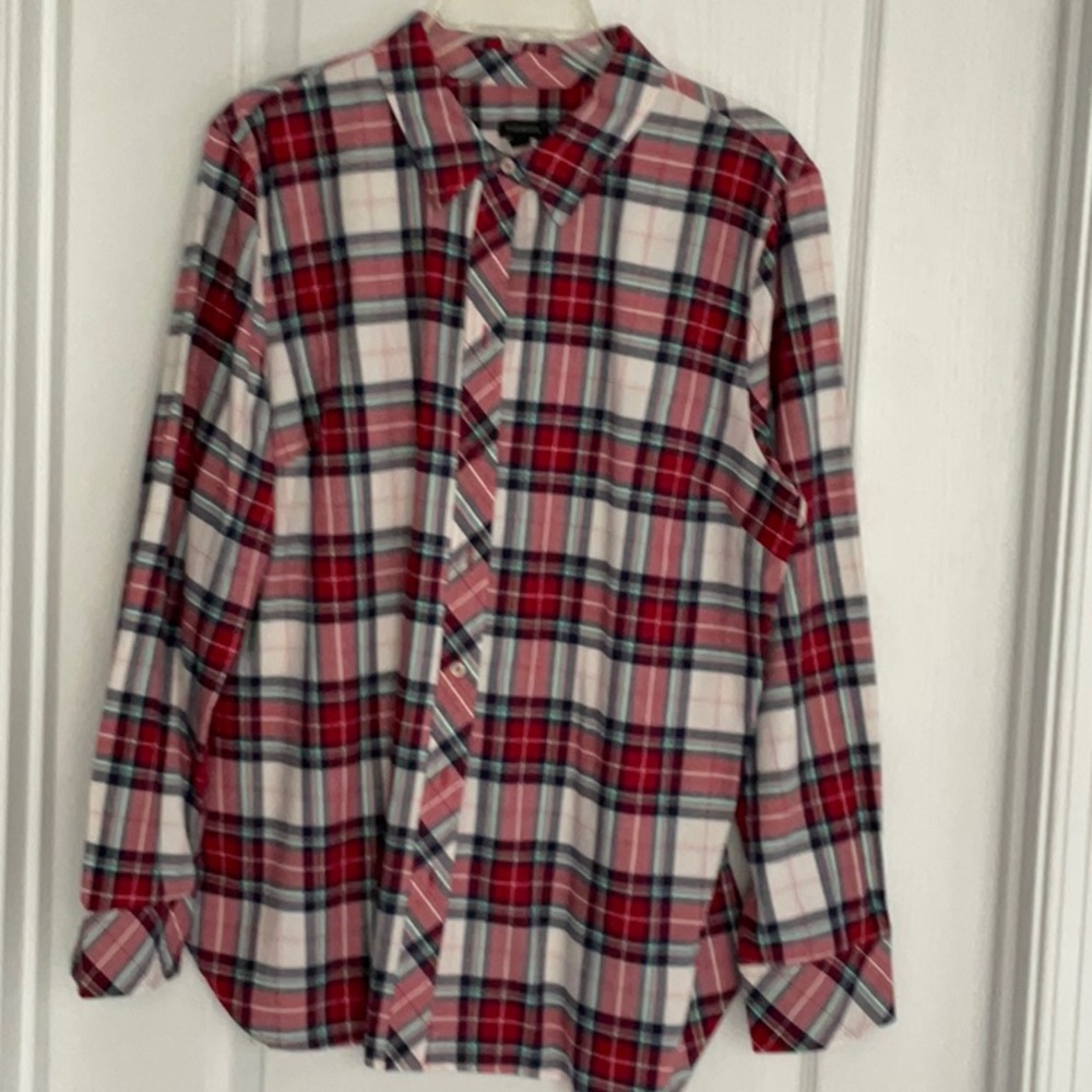 Talbots Red and White Button Down Shirt